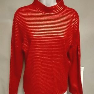 Women Studio Works Pullover Long Sleeve Top Red with Gold Stripes PL